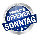 Button mit Banner " VERKAUFSOFFENER SONNTAG "